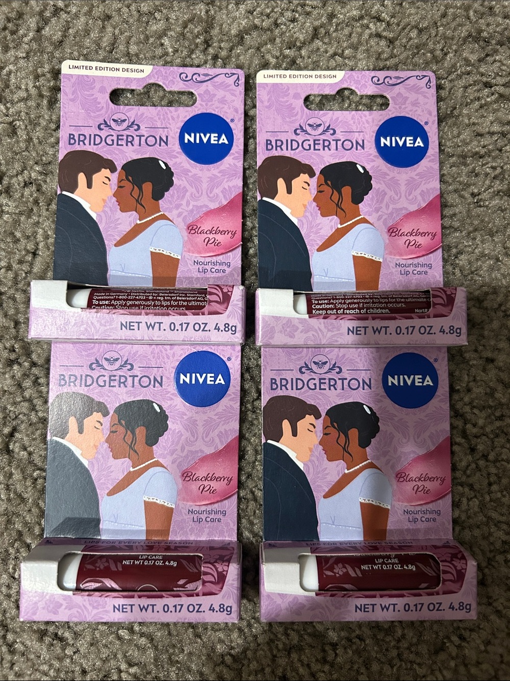 Bundle of (4) Nivea Bridgerton Blackberry Pie Nourishing Lip Care